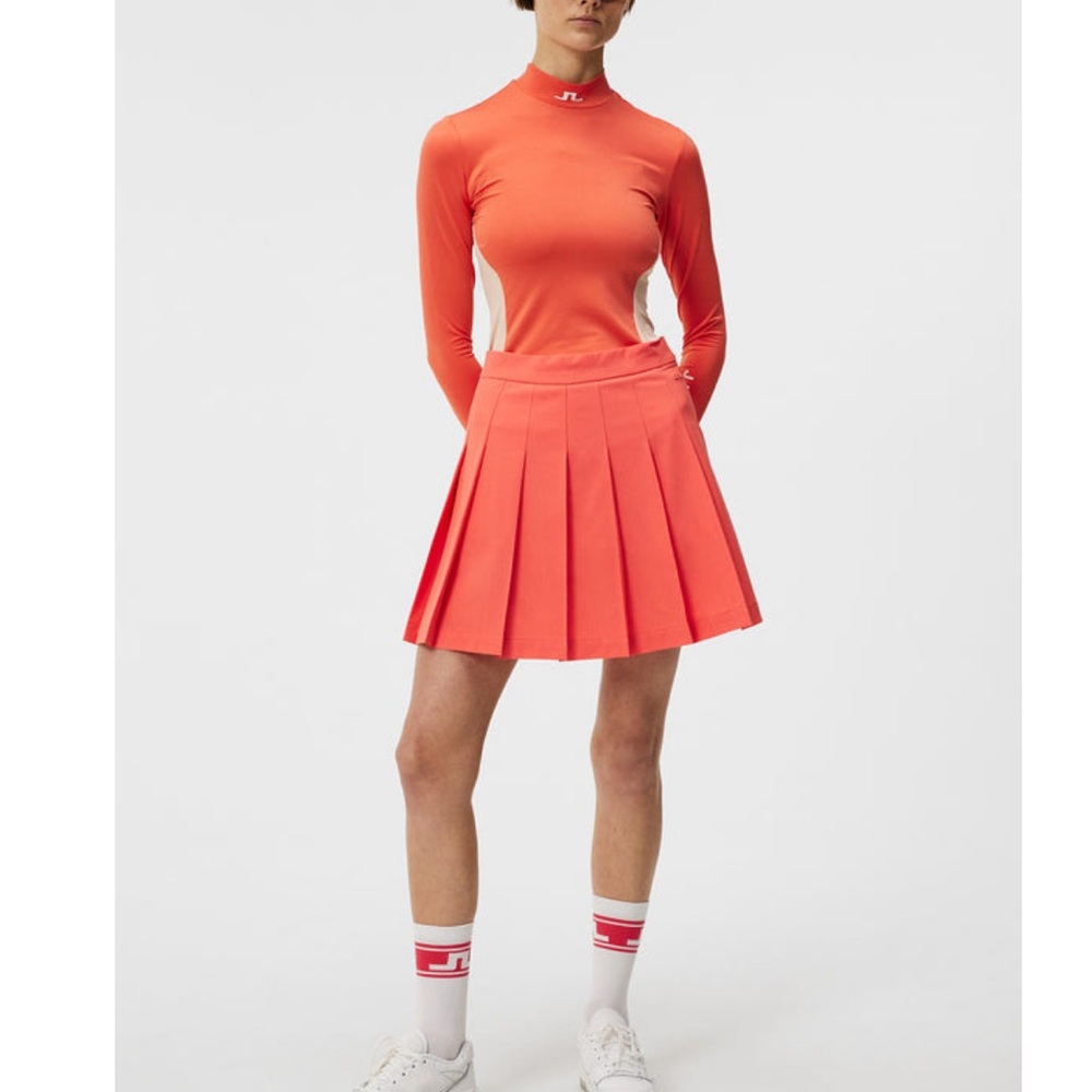 J.Lindeberg Coral-Red Pleated Mini Skirt